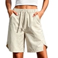 thumbnail image 5 of Wensltd Women Casual Shorts Solid Elastic Drawstring Waist Side Pockets Split Hem Lightweight Summer Everyday Shorts, 5 of 7