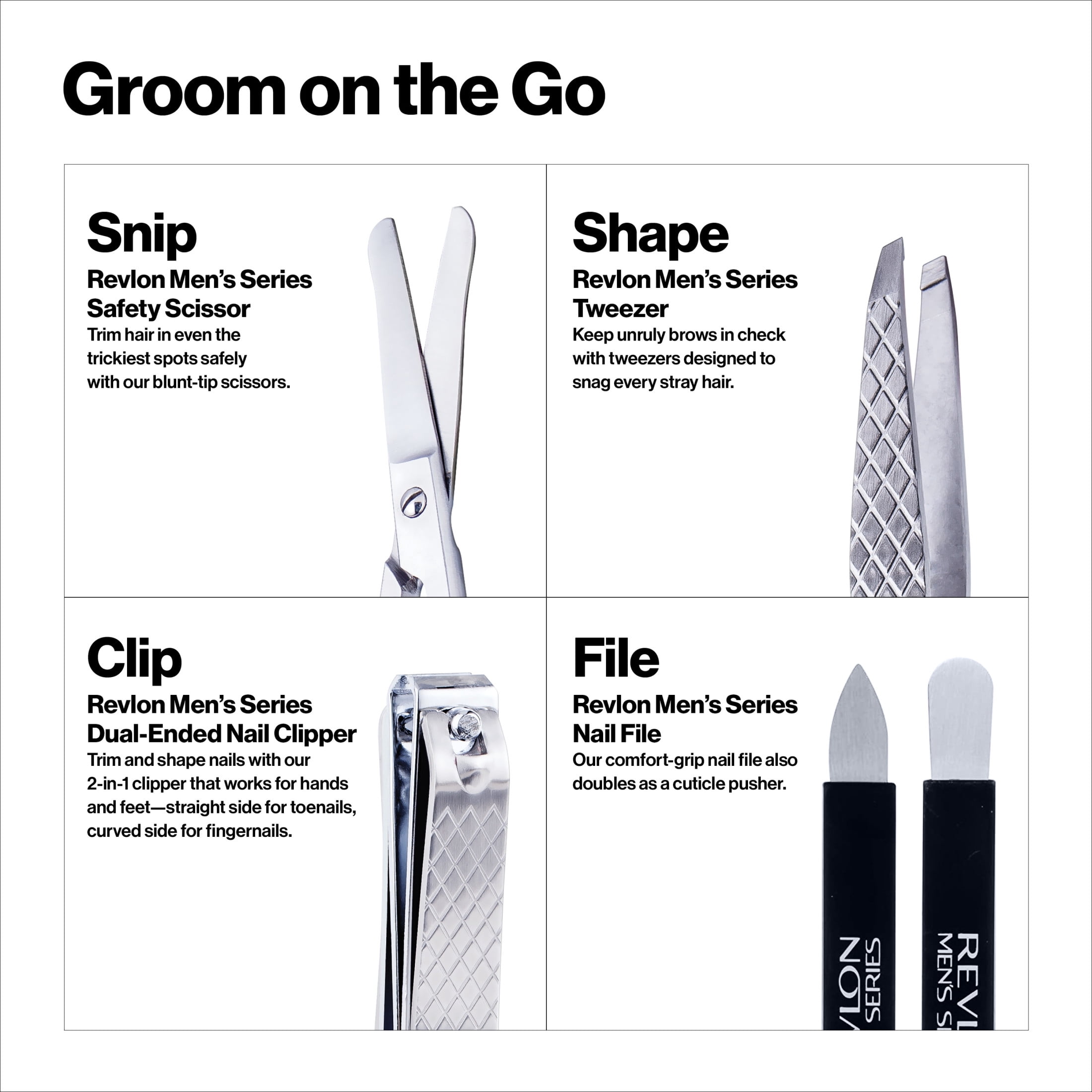 (2 pack) PR REV Revlon Men's Grooming Kit, Nail & Facial Hair Care Travel Kit, 5 Pieces