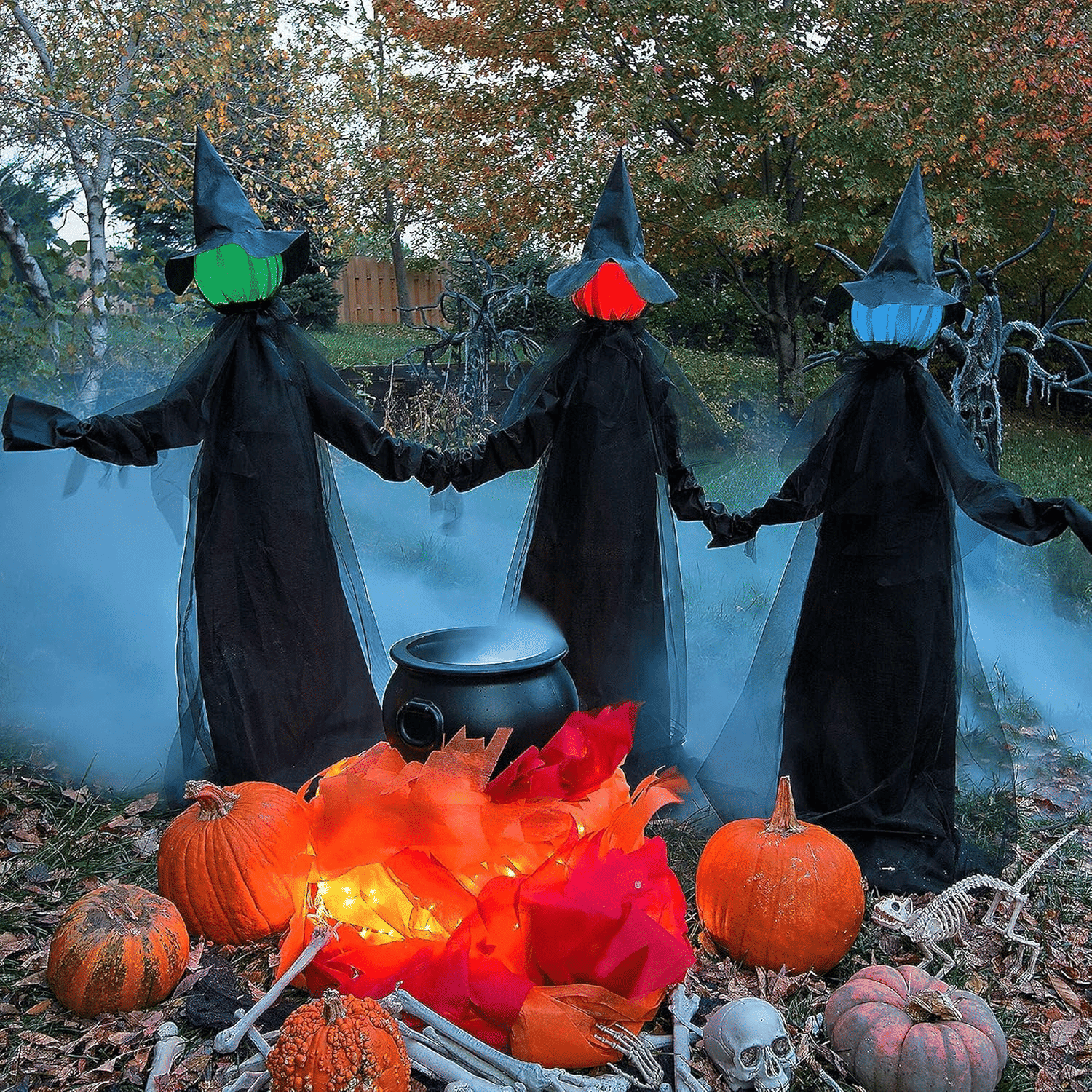63 Inch Light Up Witch Yard Stake with RGB Color Changing Face