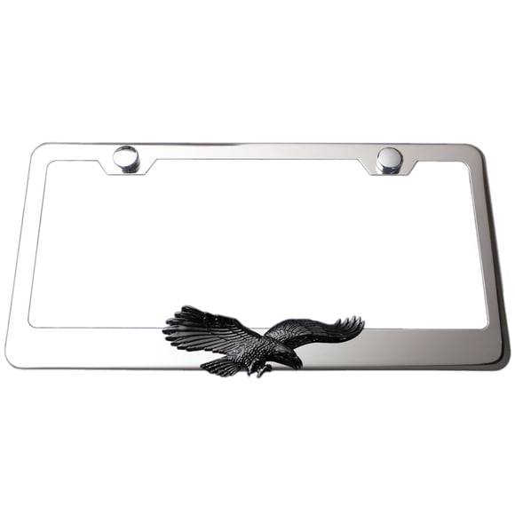 LFPartS Flying Eagle 3D Black Emblem Polished Stainless Steel License Plate Frame