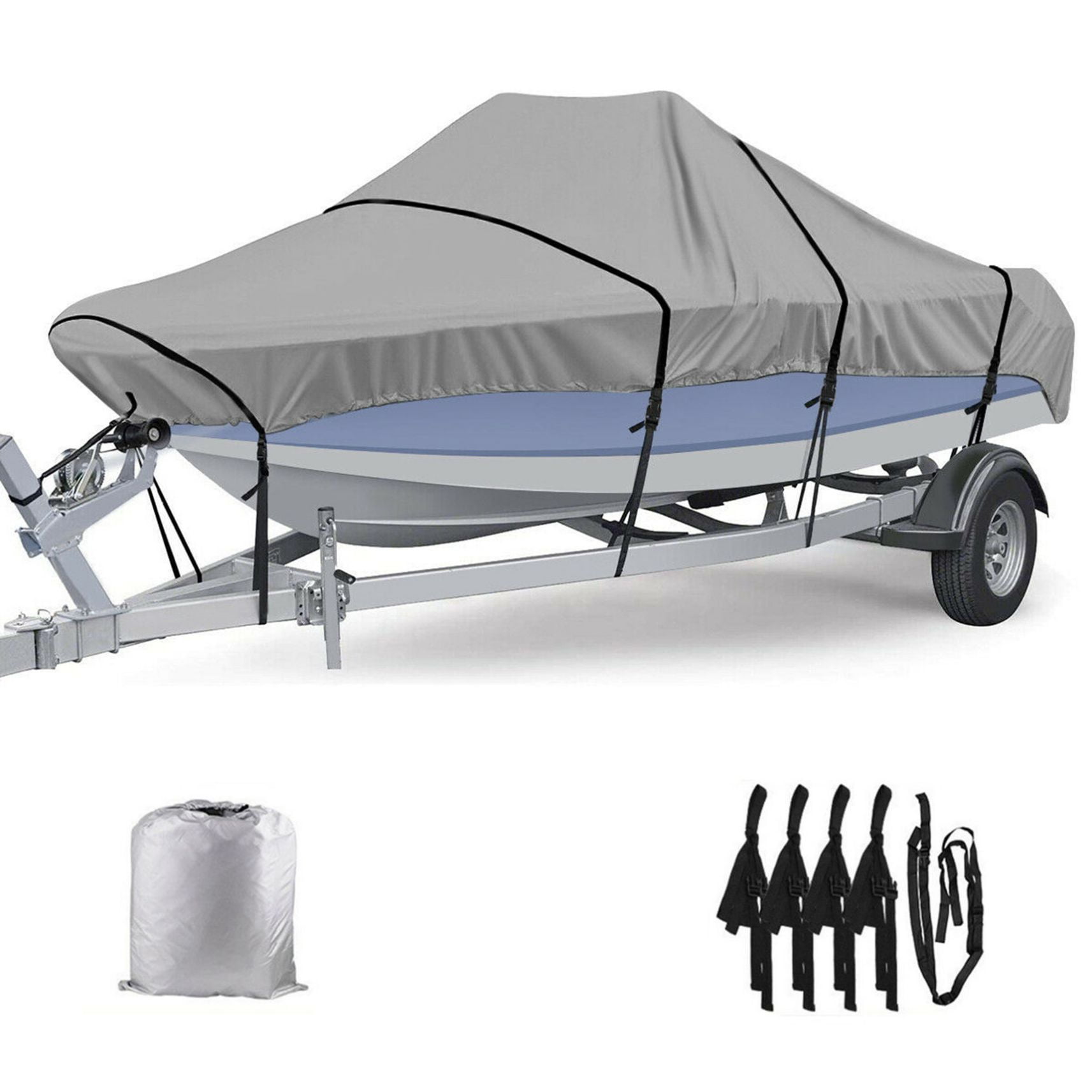 Waterproof Boat Cover, 14-16FT Trailerable Boat Cover Heavy Duty Bass Boat  Covers, All-Weather Mooring Cover Outdoor Protection Fits V-Hull, Tri-Hull,  and Runabout, Grey 