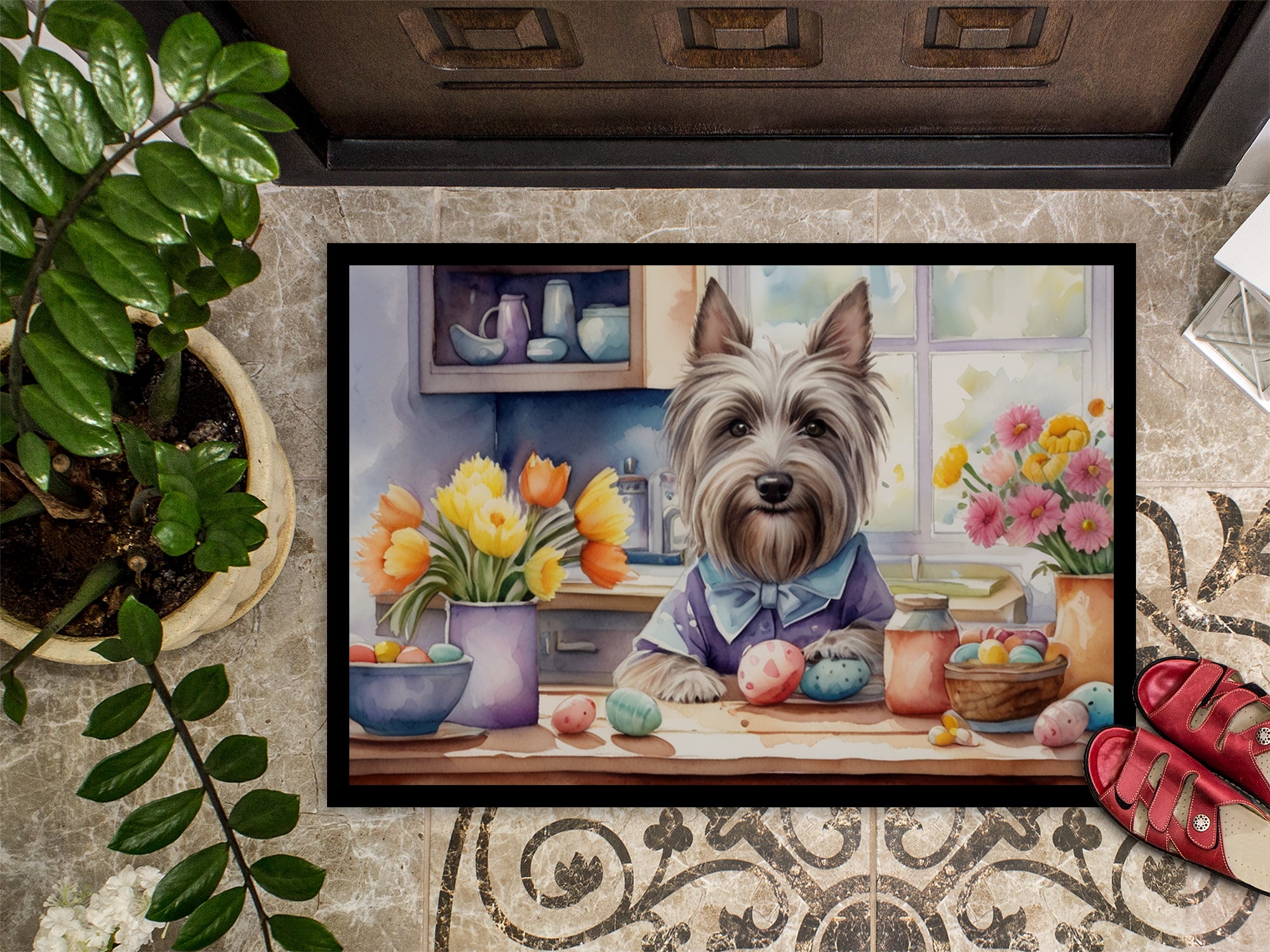 Carolines Treasures DAC6906MAT 18 x 27 in. Decorating Easter Skye Terrier Doormat