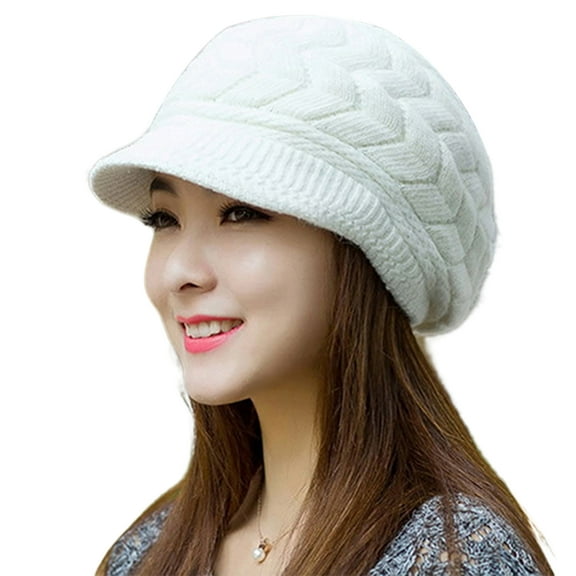 UDIYO Knitted Hat Warm Flat Brim Shape Rabbit Fashion Women Cold Hat for Cold Weather