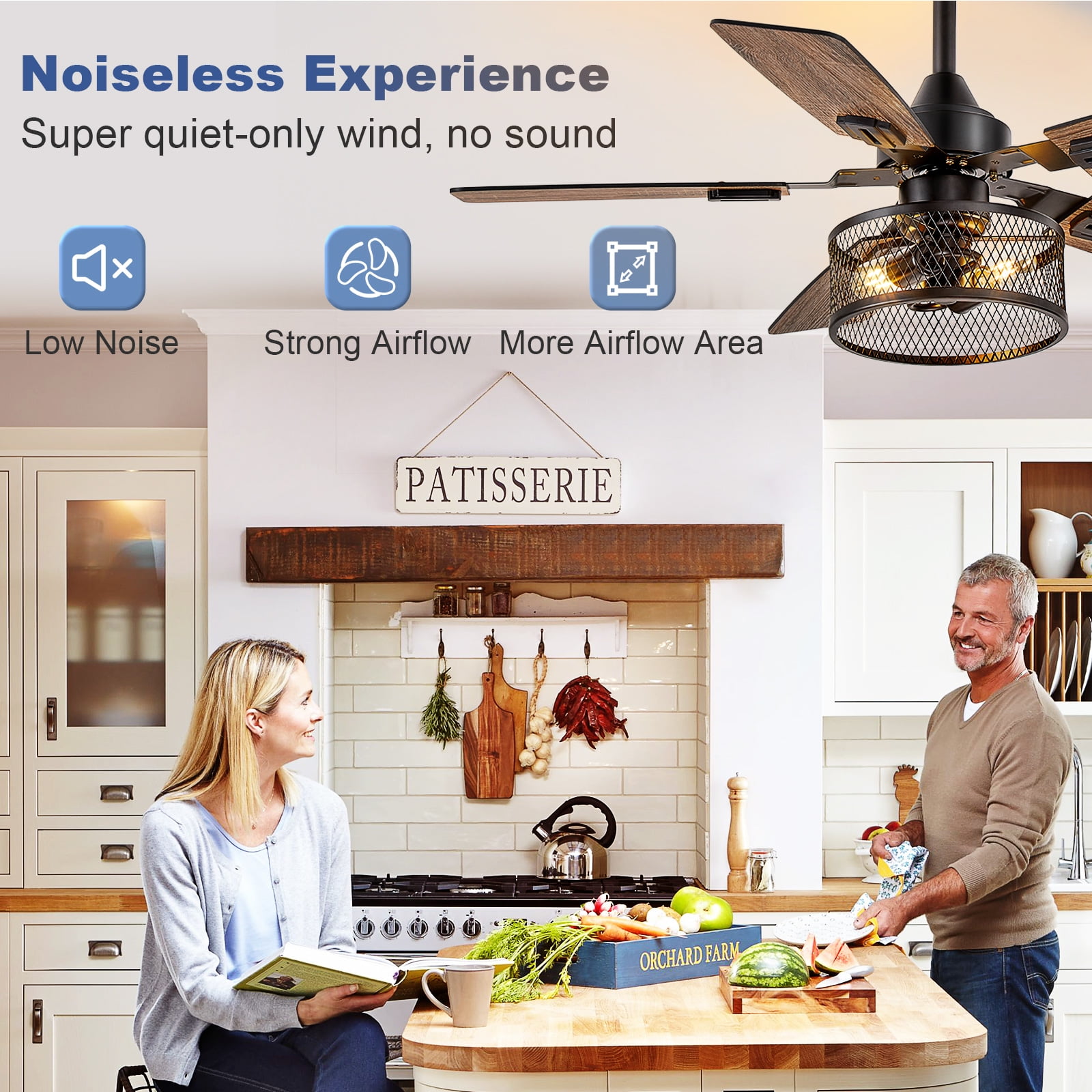 Depuley 42-Inch Fine Net Caged Ceiling Fans with Lights: Dual Finish 5 Black Walnut Blades Hanging Fan - Rustic Ceiling Fan with Remote Control for Farmhouse Indoor/Outdoor Use