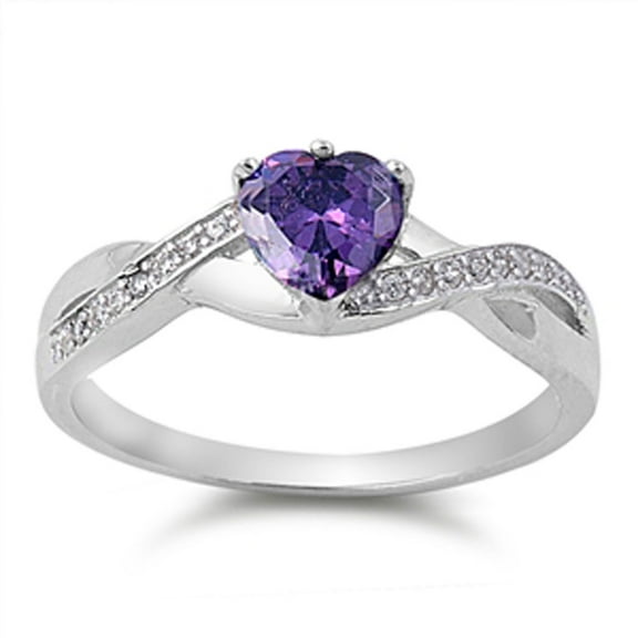 Men Women Sterling Silver Violet CZ Heart Promise Ring 6MM ( Size 5 to 11 )