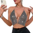 thumbnail image 4 of Women Sexy Sparkly Rhinestones Mesh Tank Top See Through Hollow Out Crop Top Raves,Party,Clubwears Halters Camisole Top Black L, 4 of 4