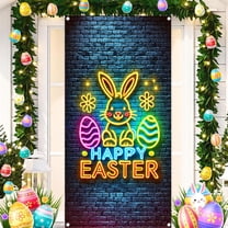 Yyuenw Easter Backdrop Banner, Easter Photo Decorations Background, Easter Rabbit Colorful Eggs Fence Grass Wall Decor Photography Background
