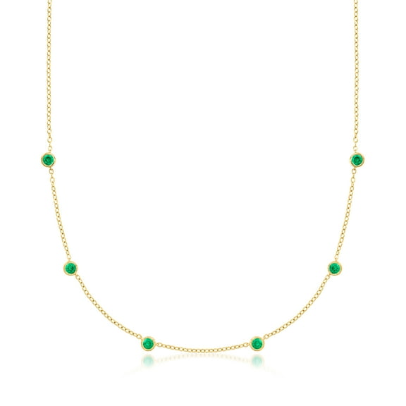 Pure Collection by Ross-Simons 0.50 ct. t.w. Bezel-Set Lab-Grown Emerald Station Necklace in 18kt Gold Over Sterling, Women's, Adult