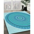 thumbnail image 3 of Ahgly Company Machine Washable Indoor Square Transitional Blue Area Rugs, 4' Square, 3 of 7
