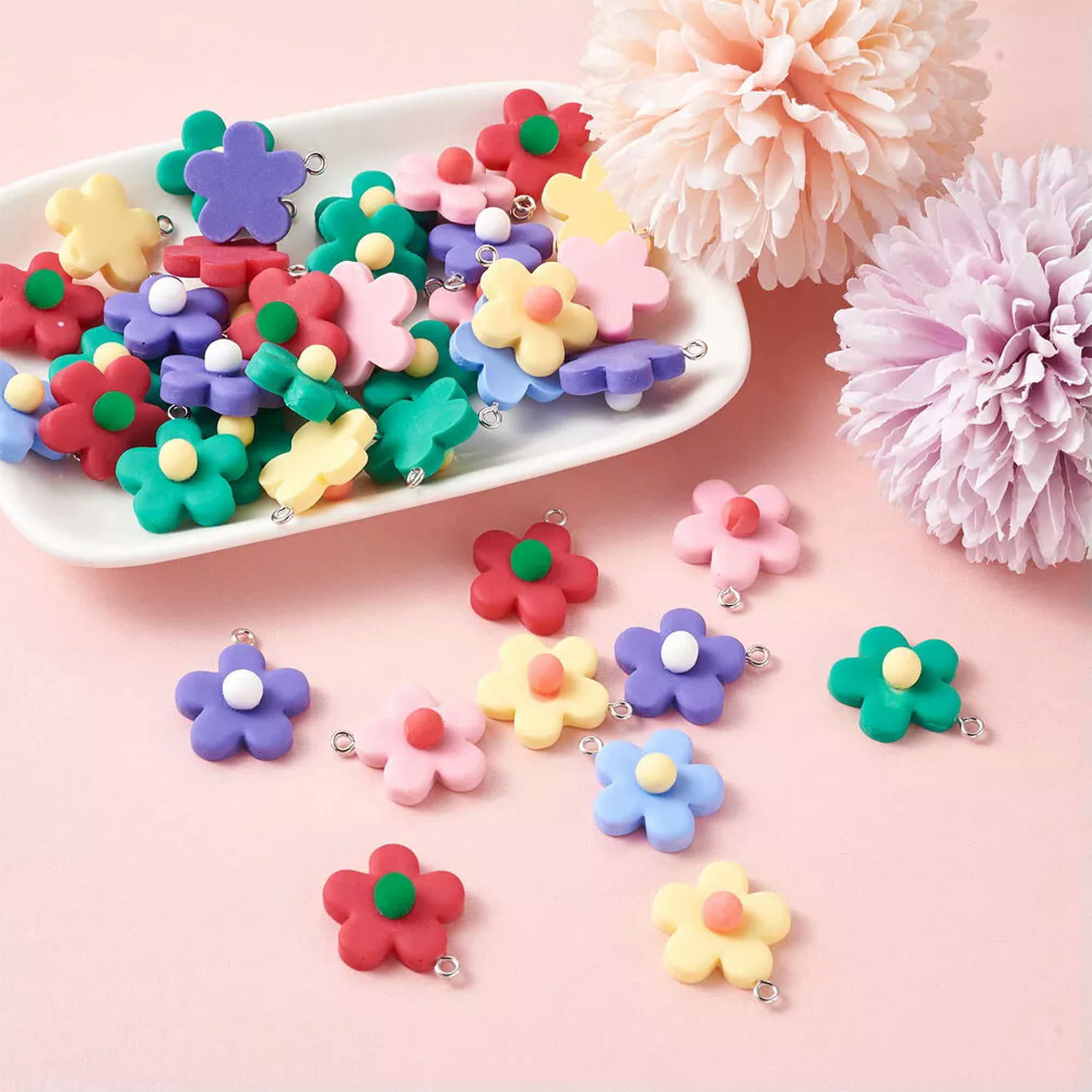 U8MO 120pcs Resin Flower Pendants Cute Dangle Charms Earring Jewelry Making 23~24mm