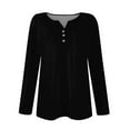 thumbnail image 4 of Tshirts Women Trendy Women's T Shirt Tee Button Long Sleeve Daily Weekend Fashion Basic V- Neck Regular Top With Pocket, 4 of 6