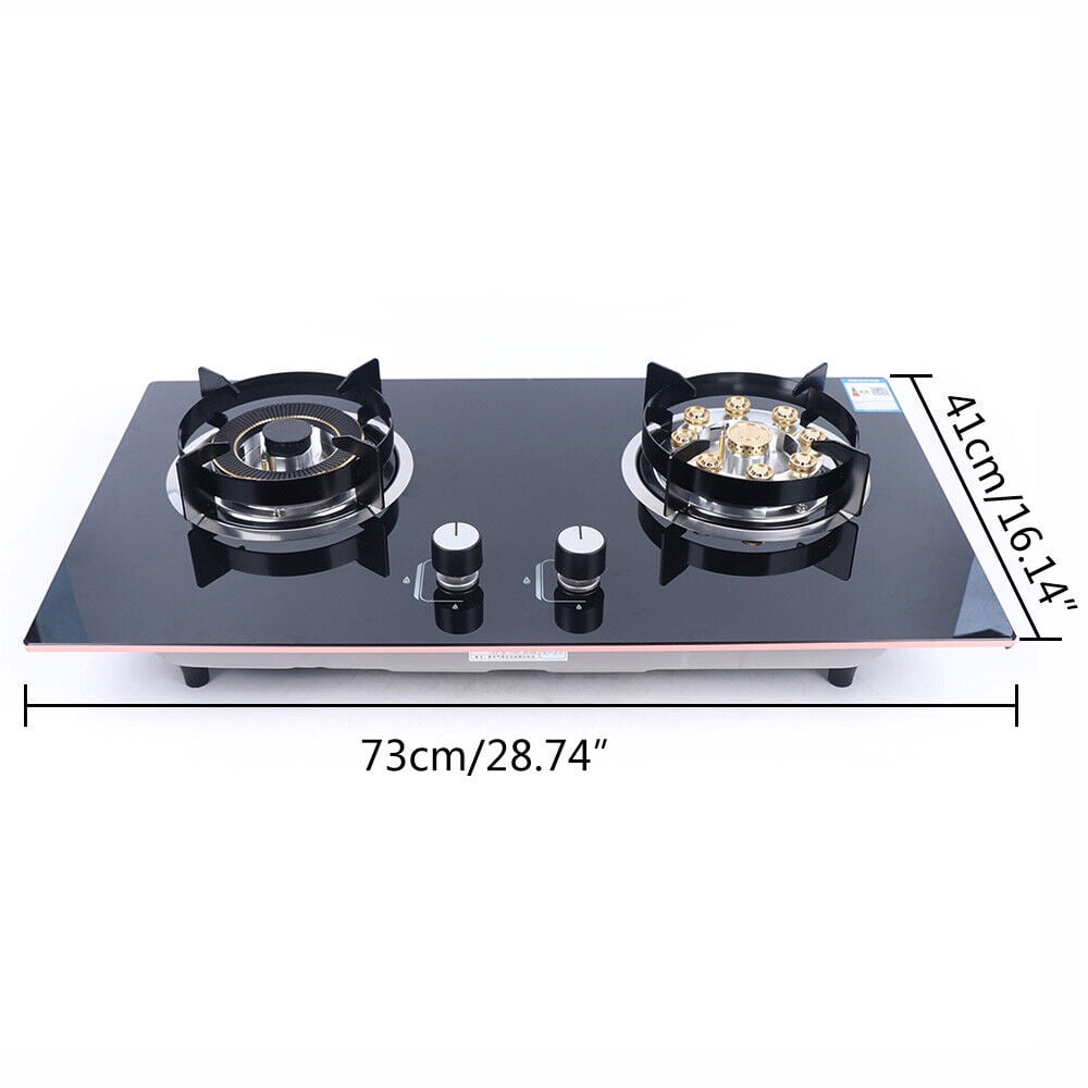 Miumaeov Gas Cooktop Cooking Stove 2 Burners Built-in Natural Gas Kitchen Cooker 730*410mm Black
