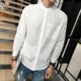 thumbnail image 4 of Chemise Simple de Loisirs pour Homme, Col Montant, Chemises Décontractées Amples, Manches Longues, Chemises en Coton et Lin, 4 of 6