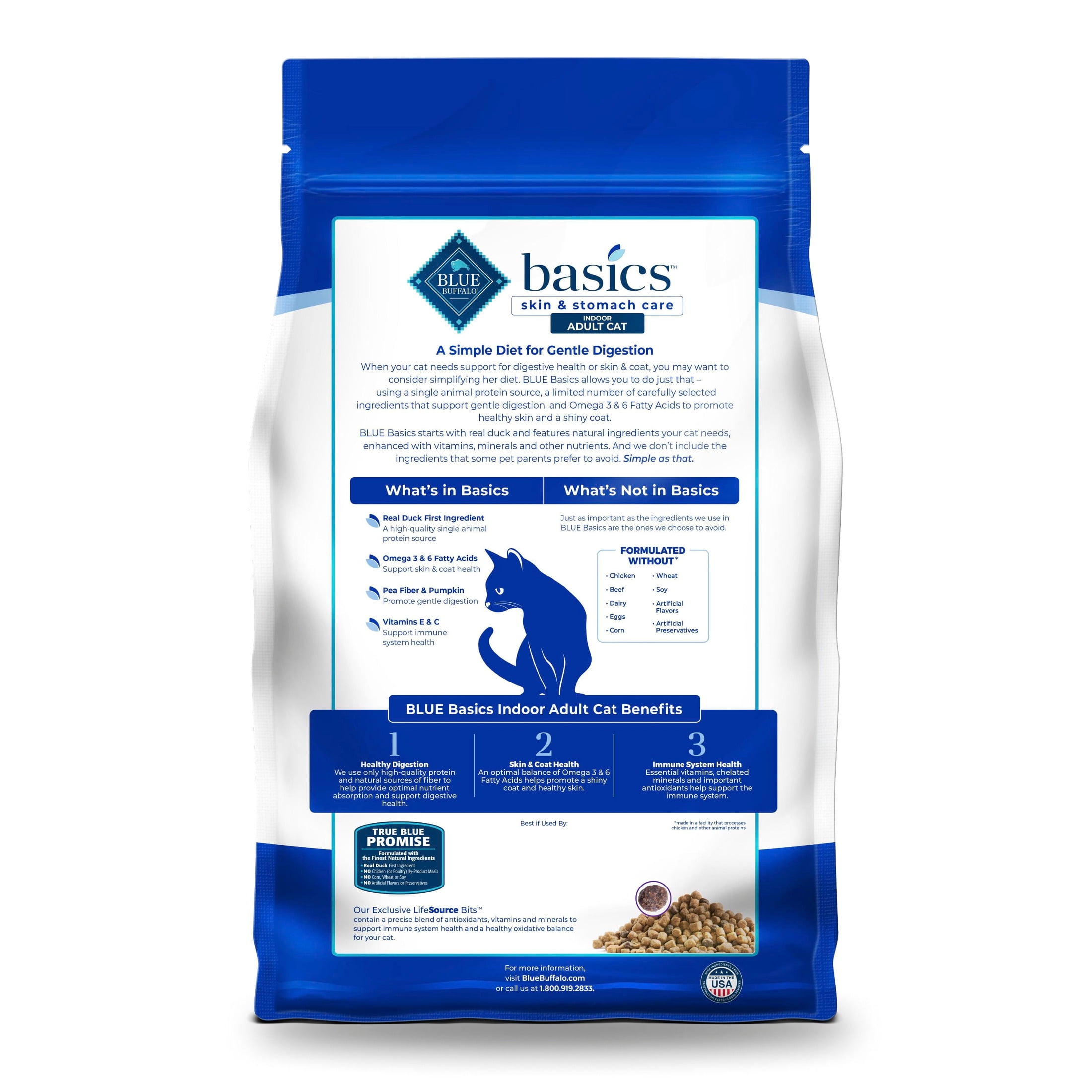Blue Buffalo Basics Dry Cat Food Skin & Stomach, Duck & Potato, Chicken Free, 5lb Bag