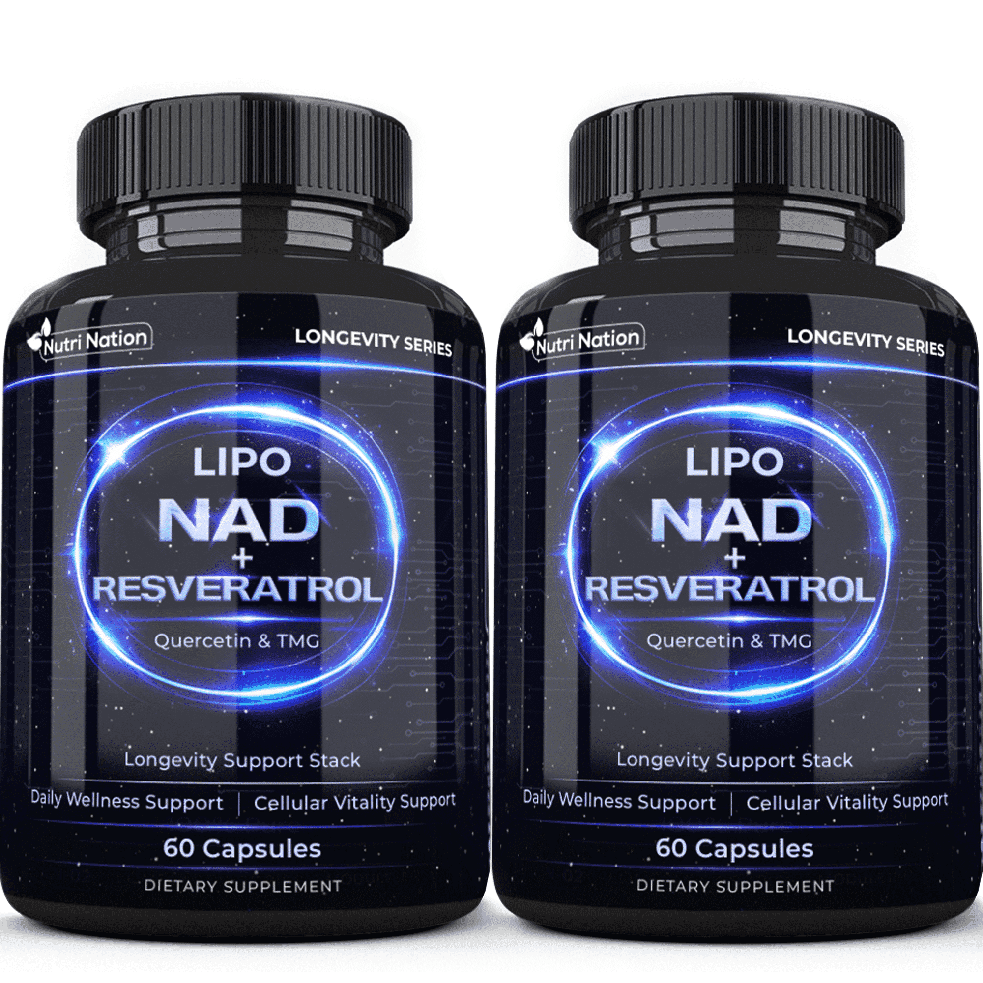 Nutri Nation Liposomal NAD+ 500 mg with Trans-Resveratrol, Quercetin & TMG, 4-in-1 Capsules, 120 Count (2 x 60), Healthy Aging Support