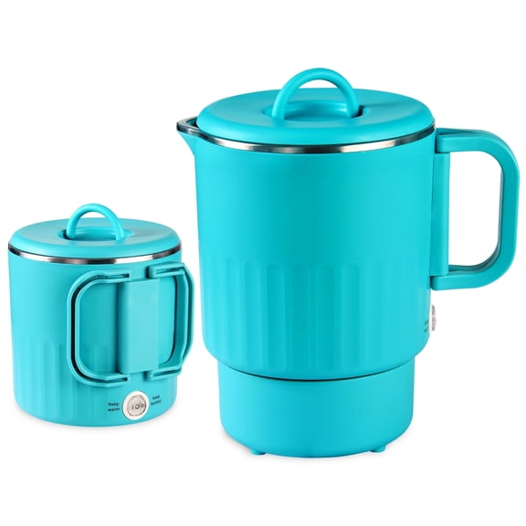 0.8L Small Portable Electric Kettle with Foldable Handle, 27 Ounce Travel Electric Kettle 304 Stainless Steel, Collapsible Hot Water Boiler Multifunctiona Electric Cooker Pot