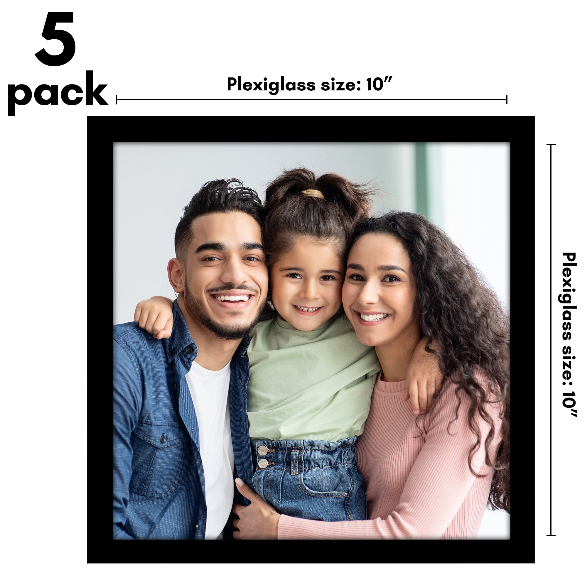 Americanflat 10x10 Picture Frame with Polished Plexiglass 5 Pack Galleria Collection Square Frames - Black