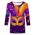 thumbnail image 4 of RKSTN Mardi Gras 3/4 Length Sleeve Womens Tops Oversized Crewneck Carnival Graphic Printed Three Quarter Sleeve T Shirt Women Casual Round Neck Funny Tuesday Carnival Party Loose Short Sleeve Shirt, 4 of 6