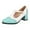 Blue, variant on Vintage Mary Janes Lolita Dress Shoes for Women Fall Leather Color Block Chunky Block Mid Heels Ballet Flats