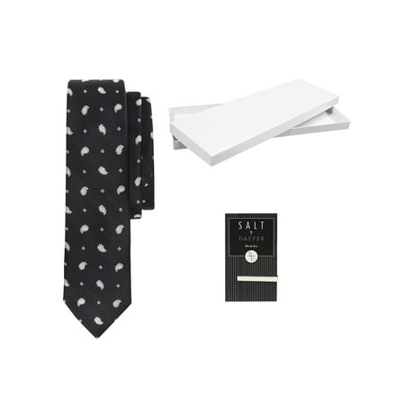 Check Woven Silk Tie - Salt & Dapper Men's Woven Silk Luxury Tie With Tie Bar & Giftbox - Black Paisley