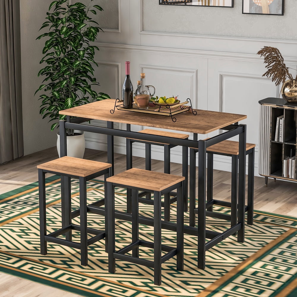 Enyopro Counter Height Table Set of 5, Breakfast Bar Table and Stool