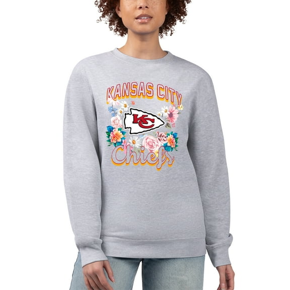 Women's G-III 4Her by Carl Banks Heather Gray Kansas City Chiefs Flower Logo Graphic Fleece Pullover Sweatshirt
