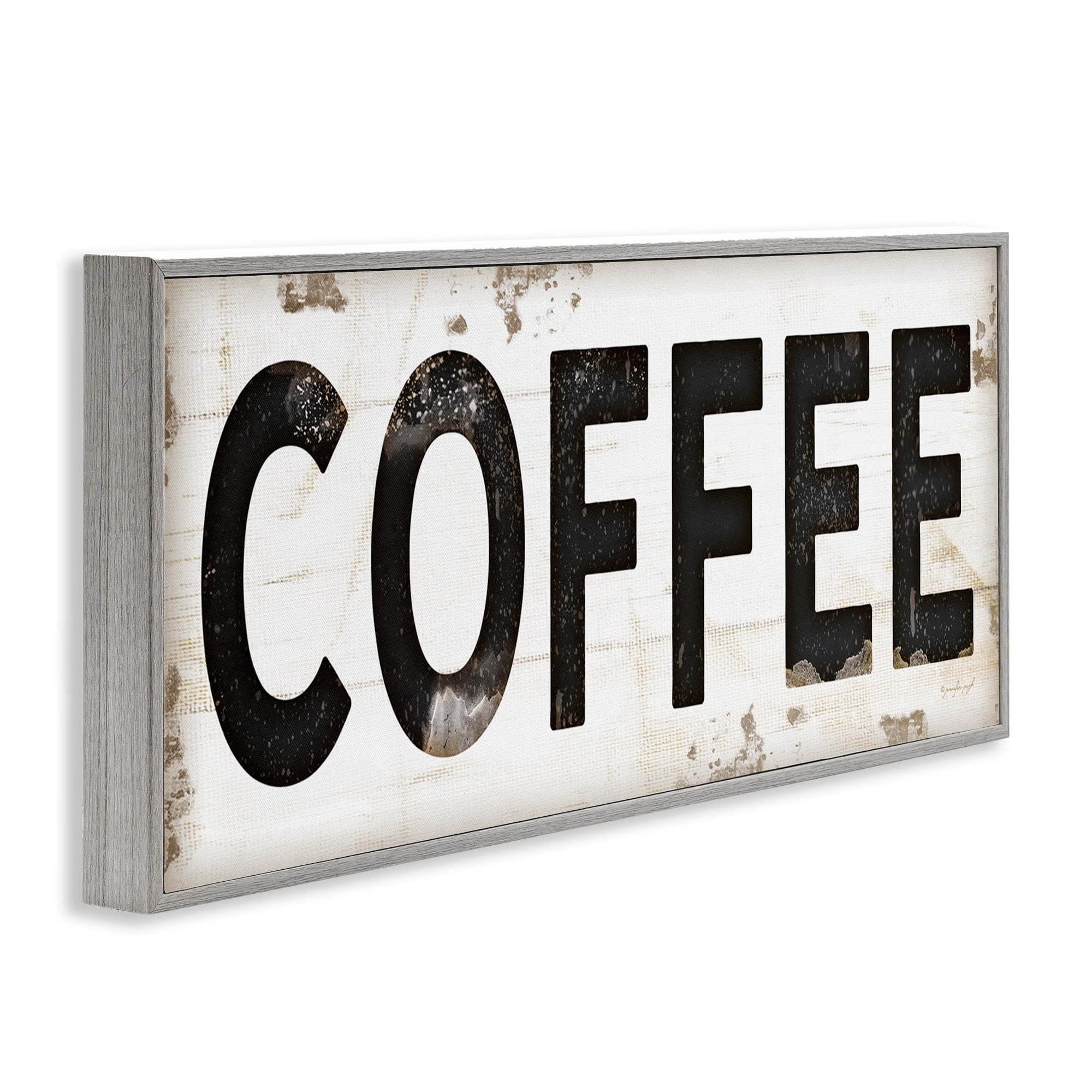 Stupell Industries COFFEE Typography Vintage Sign Graphic Art Gray Framed Art Print Wall Art, 10x24, by Jennifer Pugh