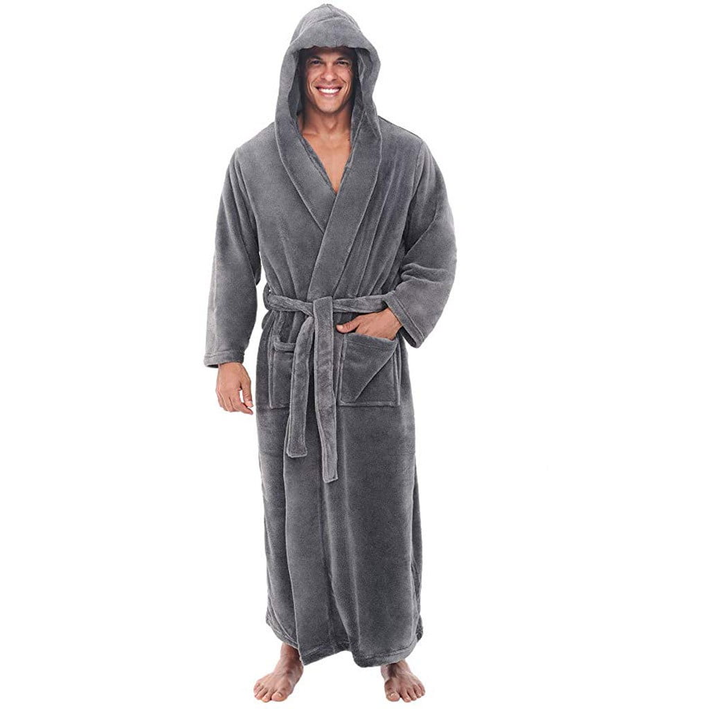 PENGYGY Fashion Mens Winter Lengthened Warm Plush Shawl Bathrobe Home Clothes Long Sleeved Robe Coat 