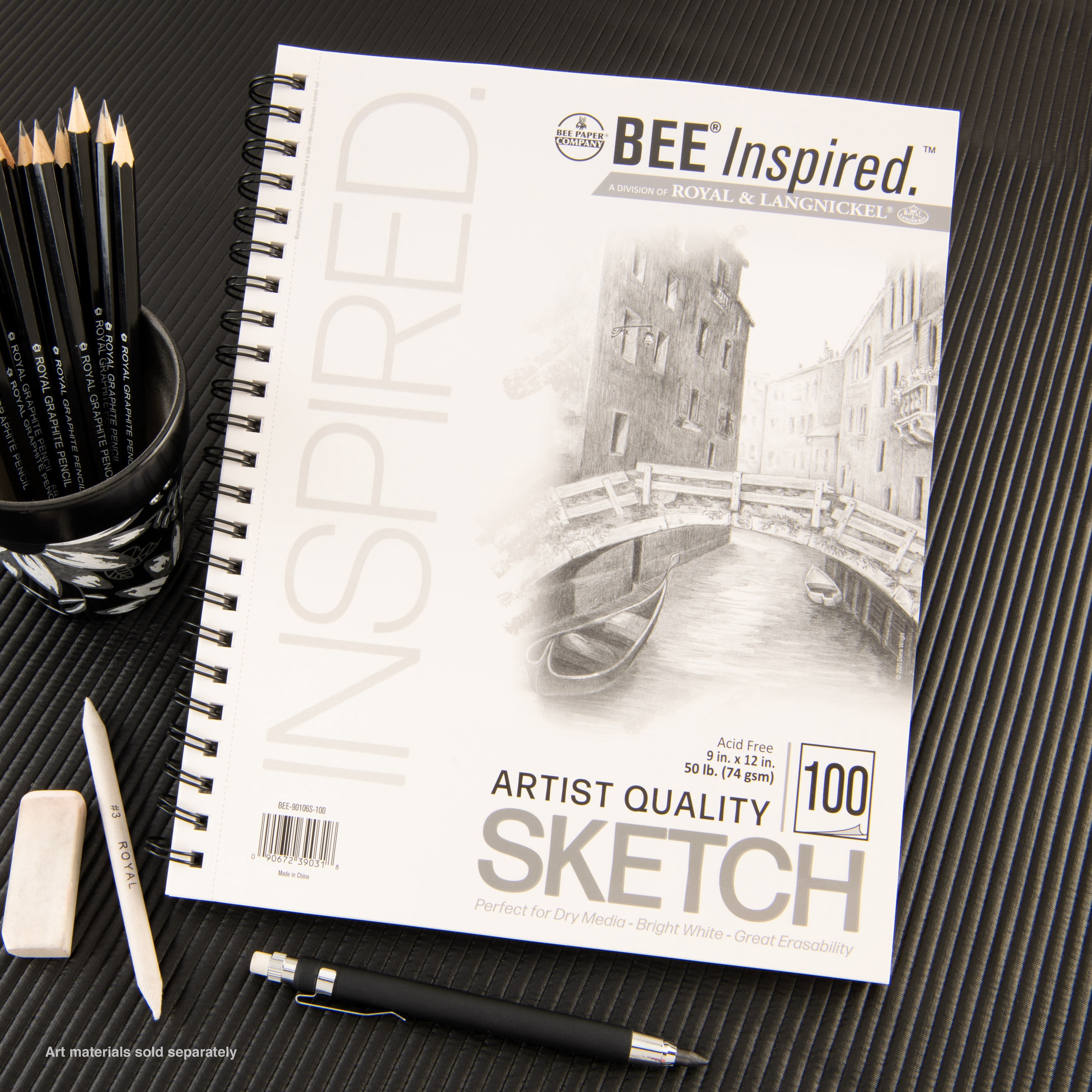 Bee Paper - Bee Inspired 9"x12" Sketching Paper Pad, 100 Sheets, Side Wire, 50lb. 74GSM