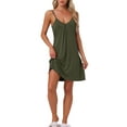 thumbnail image 2 of INSPIRAR CHIC Camisón sin mangas para mujeres, pijama de vestido de noche con escote en V, vestido de noche, chemise, vestido de noche XL color verde militar, 2 of 6