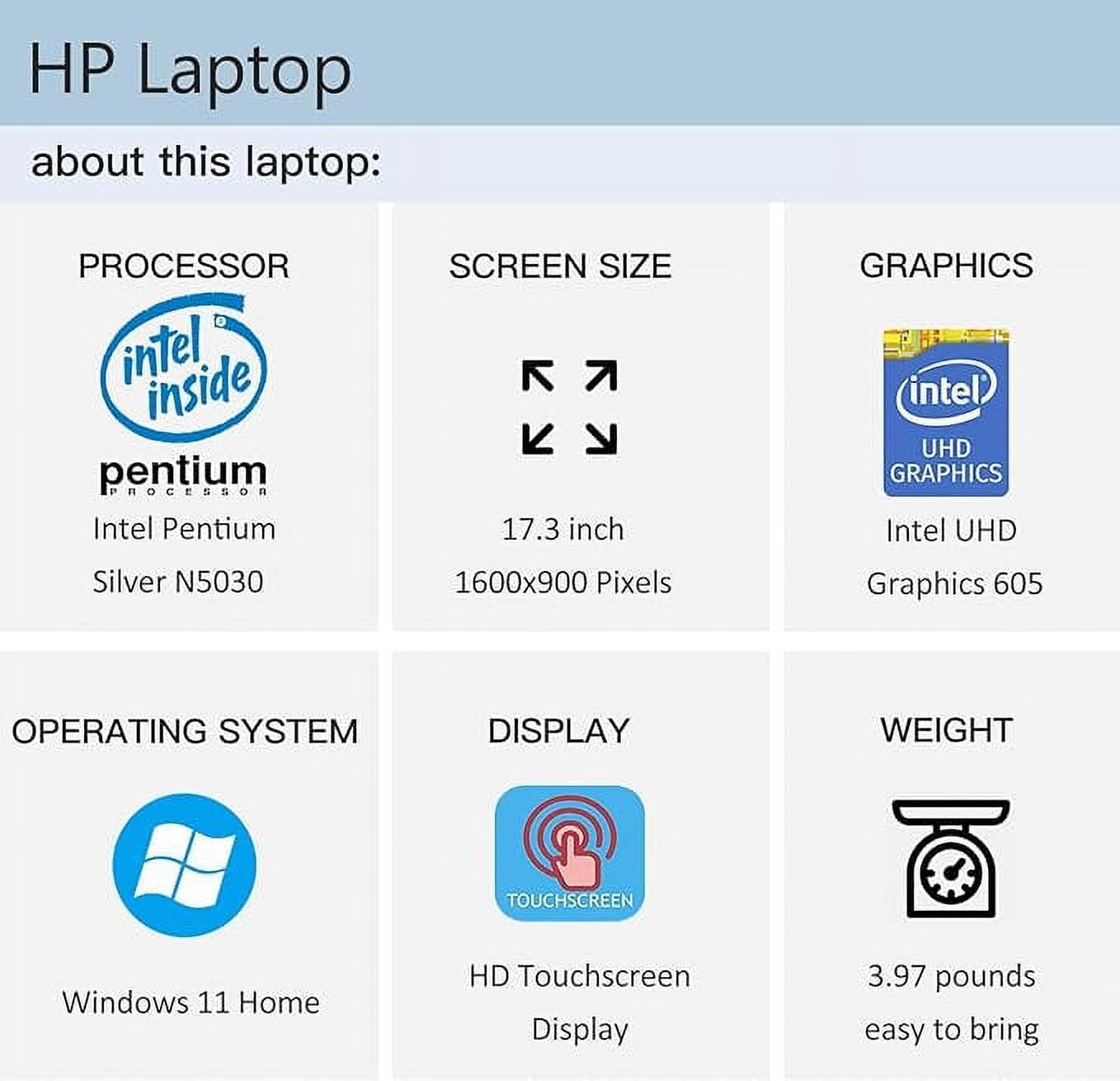 HP Touchscreen Laptop for Student and Business, 17.3" HD+ Touch Laptop, Intel Pentium Silver-N5030, 4GB RAM, 128GB SSD, Windows 11 Home in S Mode