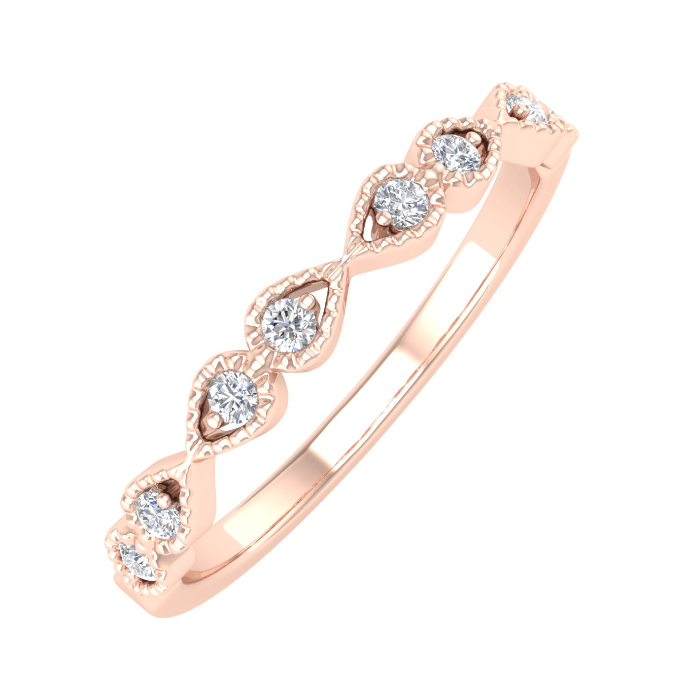 1/10 Carat Diamond Twisted Anniversary Ring in 14K Rose Gold For Female