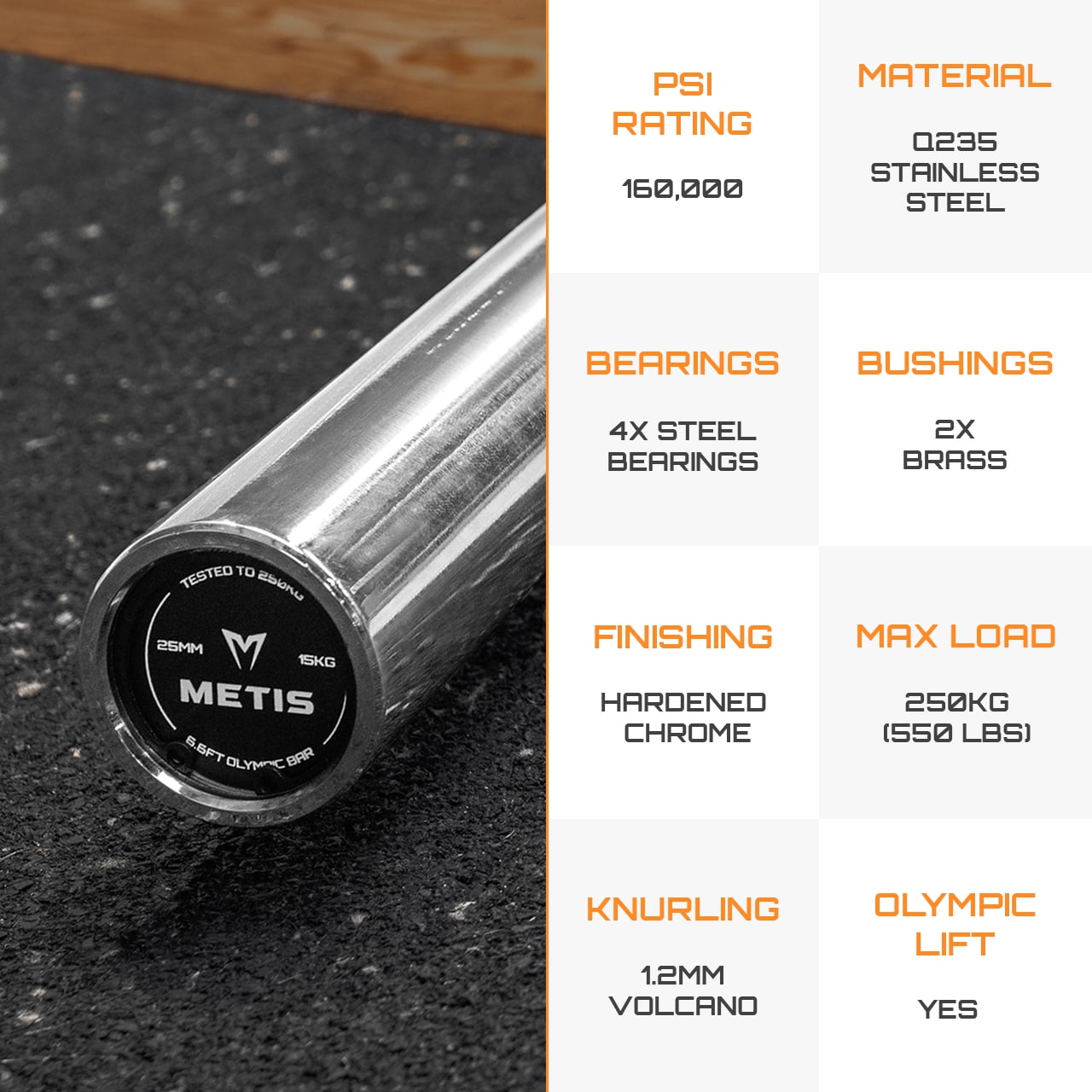 METIS Women’s 33LBS Olympic Barbell [6.6FT] - Complies with IWF Standards | Ideal for Beginners & Female Lifters