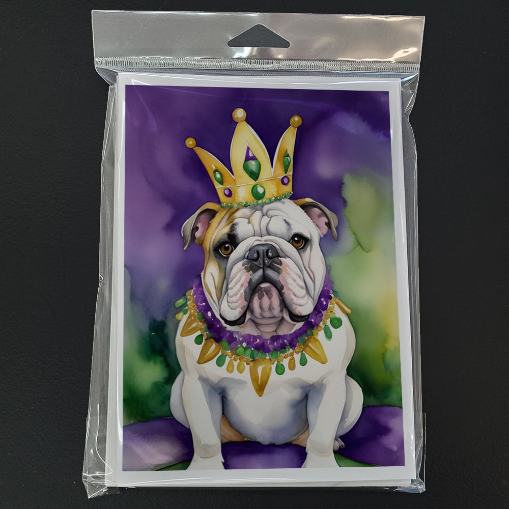 English Bulldog King of Mardi Gras Greeting Cards Pack of 8 7 in x 5 in