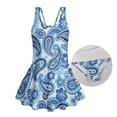 thumbnail image 6 of COEQINE Classic Tankini Style Swim Dress for Girls, U-Neckline V-Back Straps Bathing Suit with Attached Skirt, for Swim Lessons, Summer Camp, Sizes 8-9, Boho Paisley Pattern Blue, 6 of 8