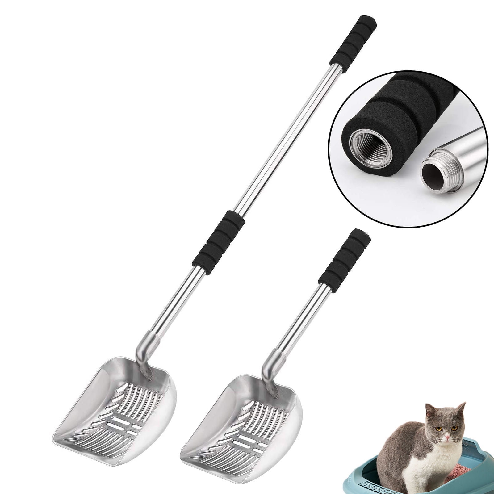 FunChaos Expandable Metal Cat Litter Scoop, No Bending Back Cat Poop
