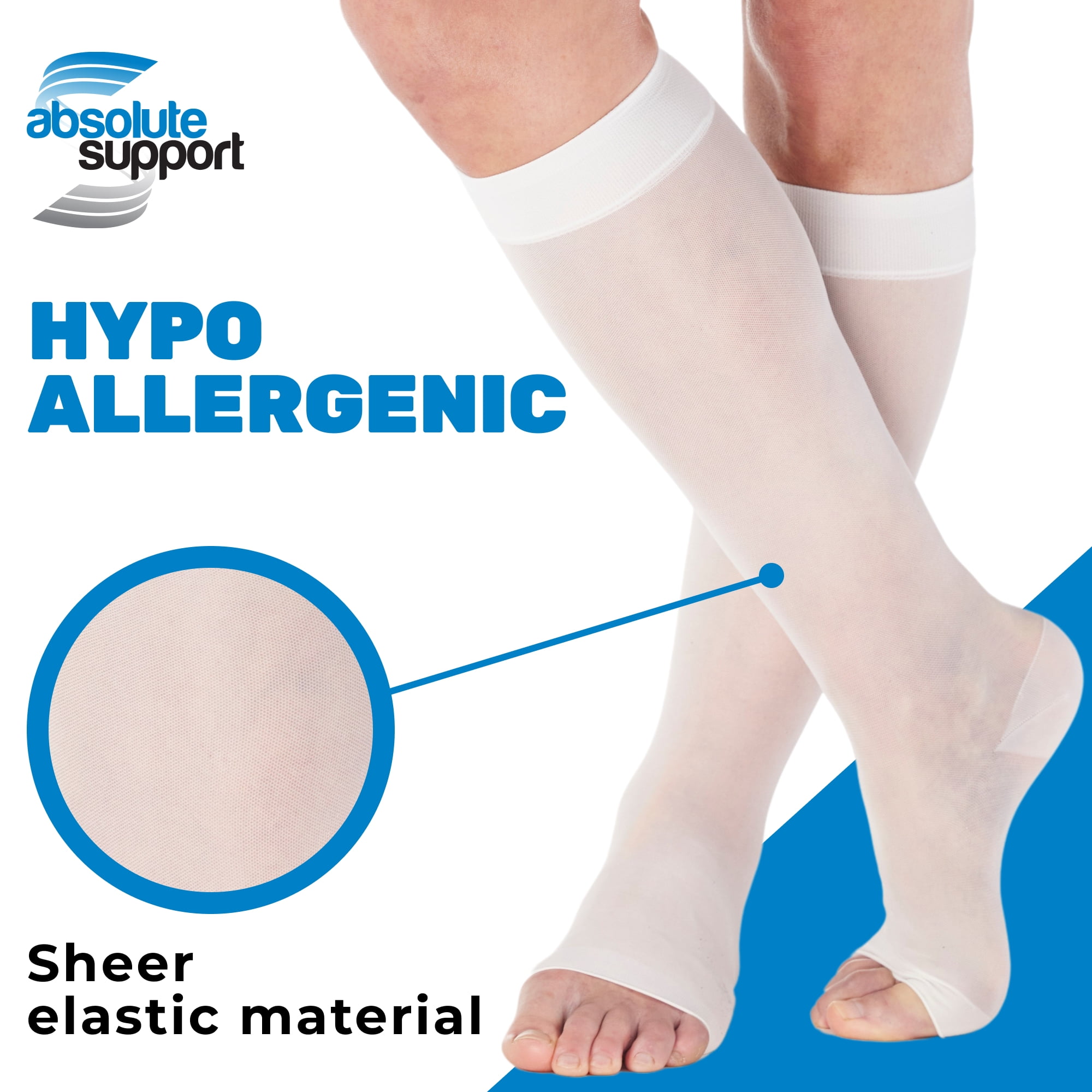 (3 Pairs) Made in USA - Toeless Women Compression Socks 15-20 mmHg White, Small