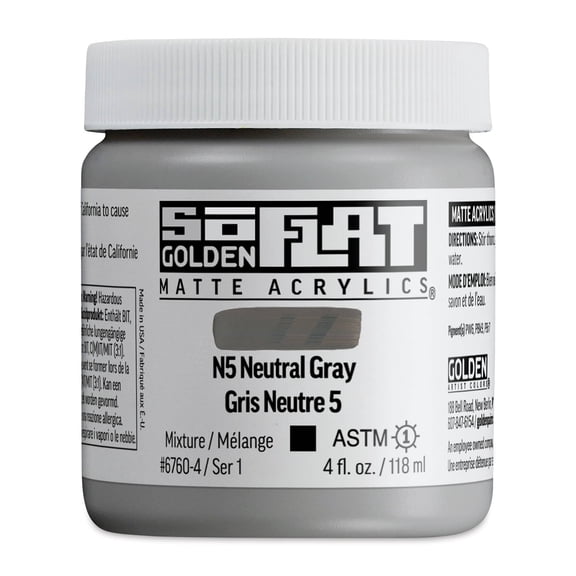 Golden SoFlat Matte Acrylic Paint - N5 Neutral Gray, 118 ml, Jar