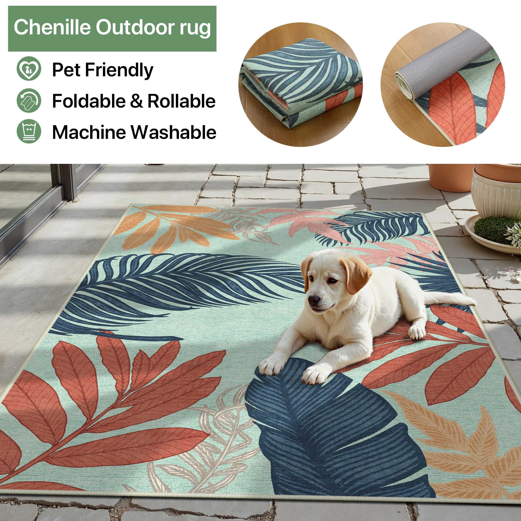 DEORAB Outdoor Rug 8'x10' Washable Patio Rug Non Shedding Easy Cleaning Colorful Outside Carpet for Balcony Backyard Deck RV
