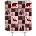 thumbnail image 3 of Rustic Bear Shower Curtain Buffalo Check Patchwork Cabin Camping Wildlife Bear Deer Moose Pine Tree Pinecone Farmhouse Vintage Hunting Red Fabric Home Bathroom Decor Set with Hooks（36" WX70 H）, 3 of 3