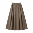 thumbnail image 7 of Idoravan Women's Pleated Maxi Skirt 2026 Fall High Waisted Long Length A Line Casual Flared Skirts Fashion Women Casual Summer Solid Elastic Waist Button Skirt with Pocket, 7 of 7
