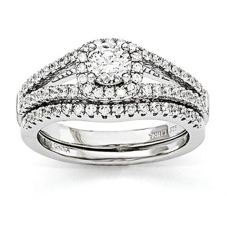 Sterling Silver W/ Rhodium-plated & CZ Brilliant Embers 2 Piece Wedding Ring (Best Rated Cubic Zirconia Rings)