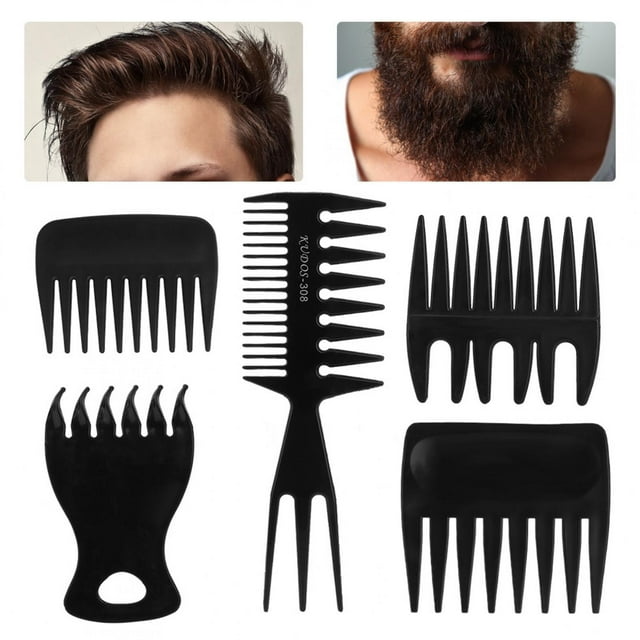 Peine de peluquería, 5 piezas, peine de dientes anchos con aceite retro para hombres, peine para el cabello diseñado meticulosamente