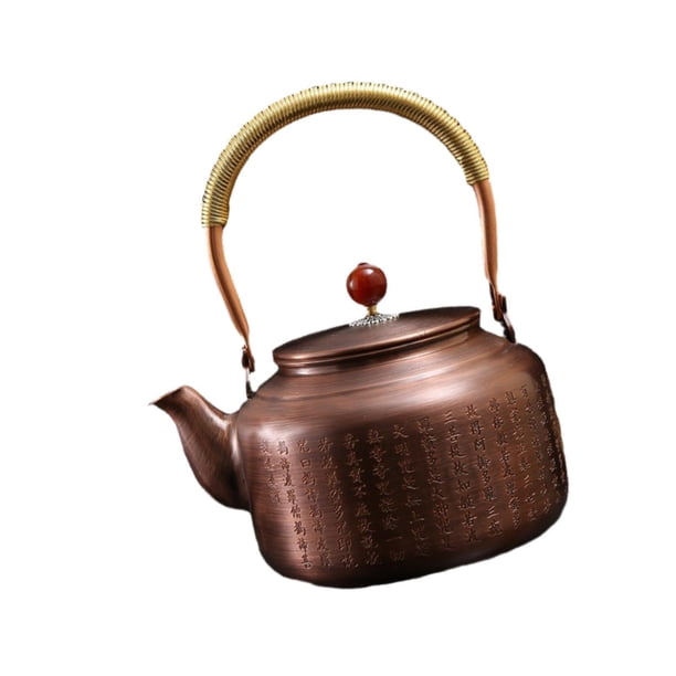 Tetera de cobre de 1.3L portátil para limpiar multiusos hecha a mano con asa retro Sutra del corazón