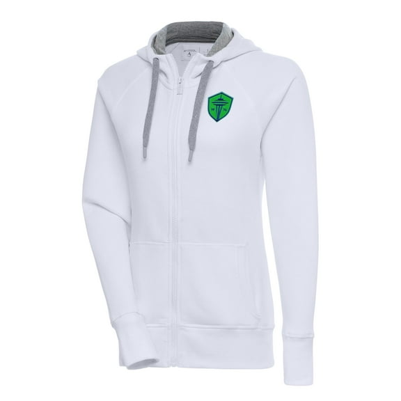 Women's Antigua White Seattle Sounders FC Victory Full-Zip Hoodie