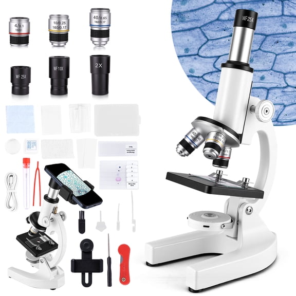 Herwicm Microscope for Kids & Adults, 40X-2000X Monocular Lab Microscope Kit with Phone Adapter and Prepared Slides Set, STEM Science Kit for Students, School and Home Education