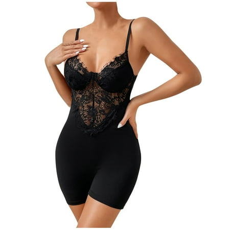 

EHTMSAK Eyelash Lace Teddy Lingerie One Piece for Women Floral Sexy Sleepwear Bodysuit Babydoll Black S