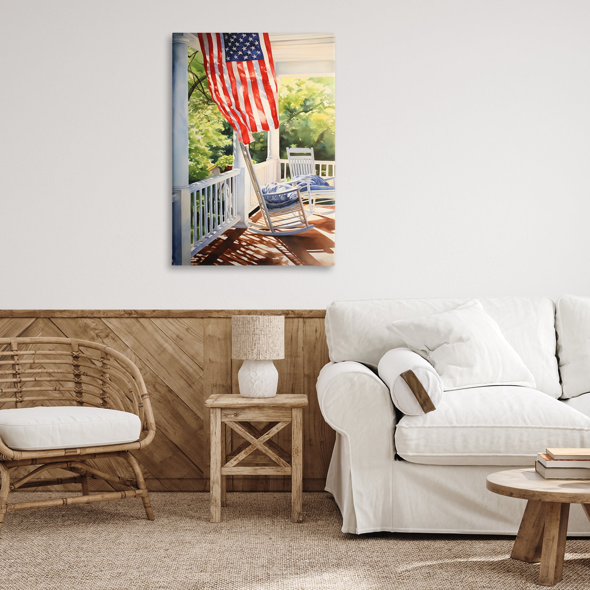 Stupell Industries Vintage American Porch Scenery Painting Gallery Wrapped Canvas Art Print Wall Art, 24 x 36