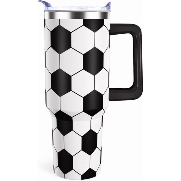 40oz Soccer Tumbler with Handle Soccer Gifts Stuff for Men Girls Boys Gift for Coach Lovers Fan Mom Tumblers Stainless Steel Cup