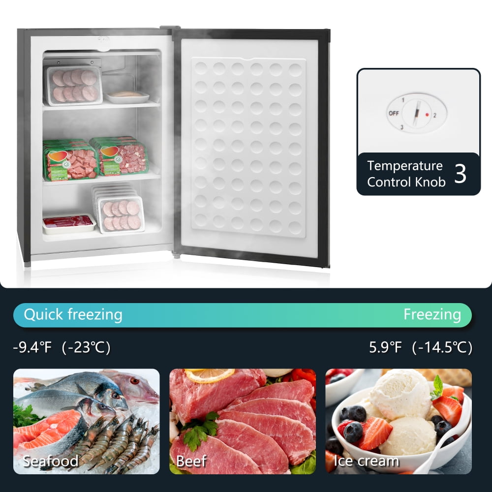 3.0 Cu.Ft Compact Upright Freezer, Mini Freezer with Adjustable Temperature, Reversible Door for Dorm, Apartment, RV